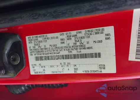 2015 Ford F150 Supercrew z USA, uszkodzony, nr VIN 1FTFW1EGXFKE16347